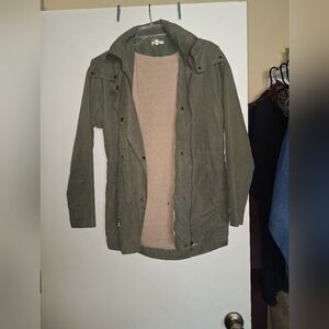 Ganji Jacket SzS Rayon/Polyester Fleece Lined Hoodie Drawstring Waist Army Green